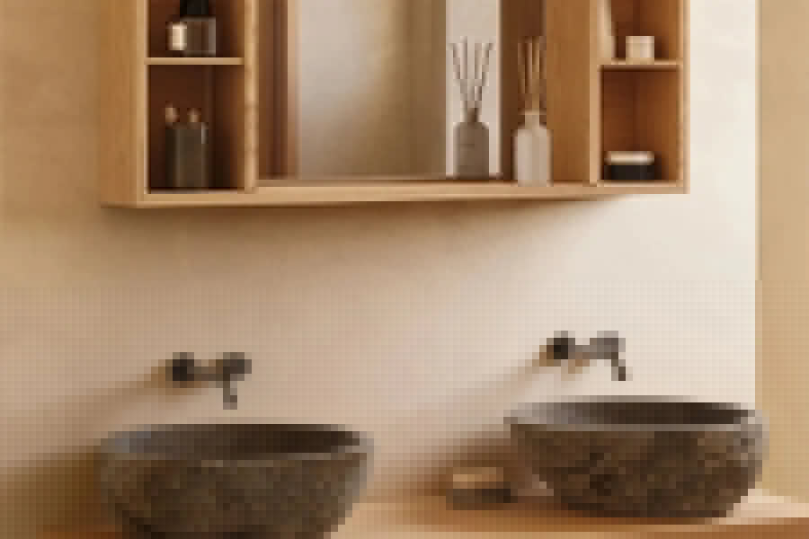 Stilvolles Badezimmer-Design: harmonisches Farbkonzept, cleverer Stauraum, stimmungsvolle Beleuchtung und Wellness-Details für eine entspannende Oase.