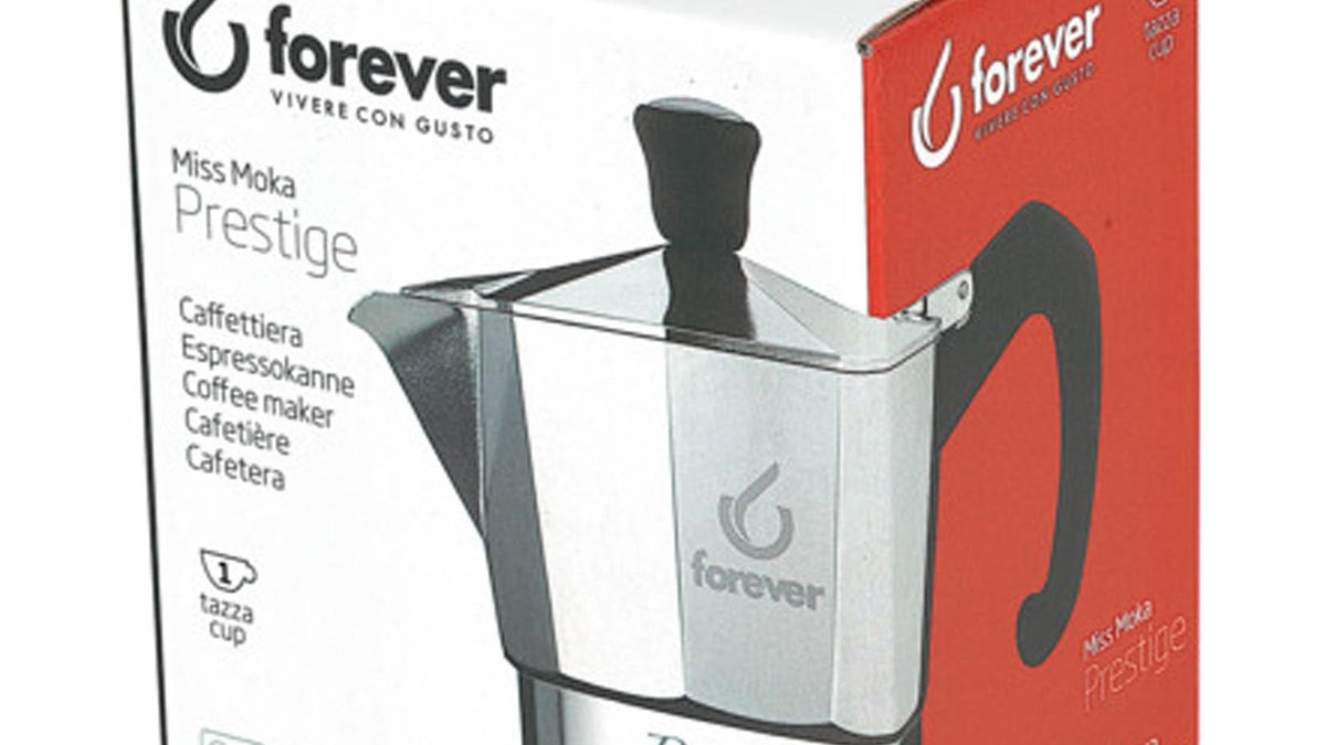 FOREVER Moka Prestige Induktion Espressokocher in Schwarz, Rot und Tannengrün matt auf einem Herd