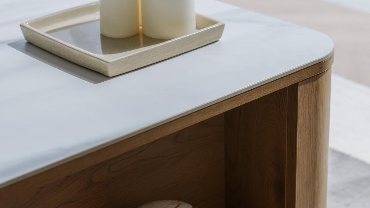 Almira Serie von White Label Living mit Esstisch, Sideboard und Couchtisch in Holz- und Marmoroptik