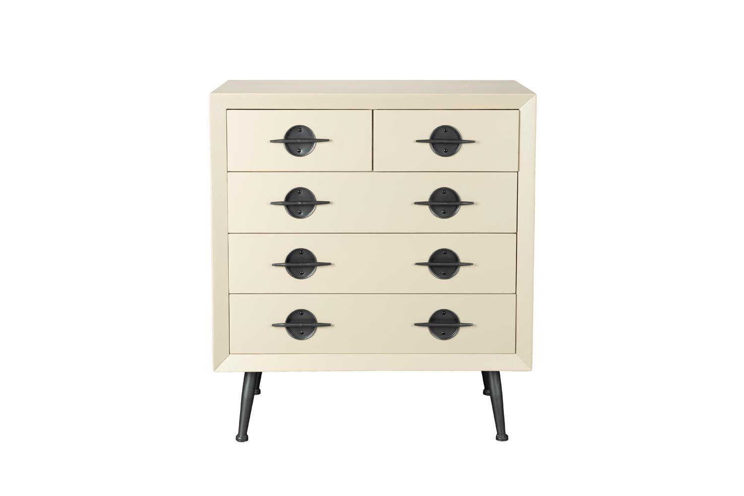 Edson Cabinet: Industrieller Schrank aus Gummiholz, 86x40x86cm, mit Metallakzenten, ideal für stilvolle Ordnung.