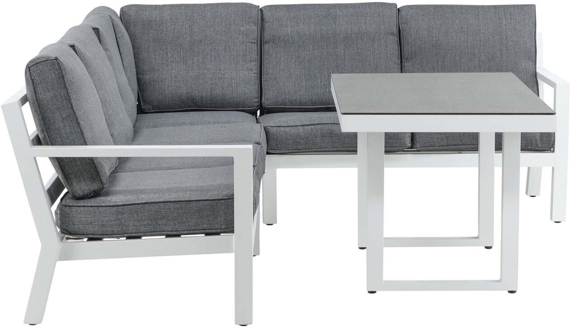 Ecksofa Outdoorset Barcelona 140cm: Elegantes und komfortables Loungeset mit pflegeleichtem Aluminium und UV-beständigen Kissen für entspannte Momente im Freien.