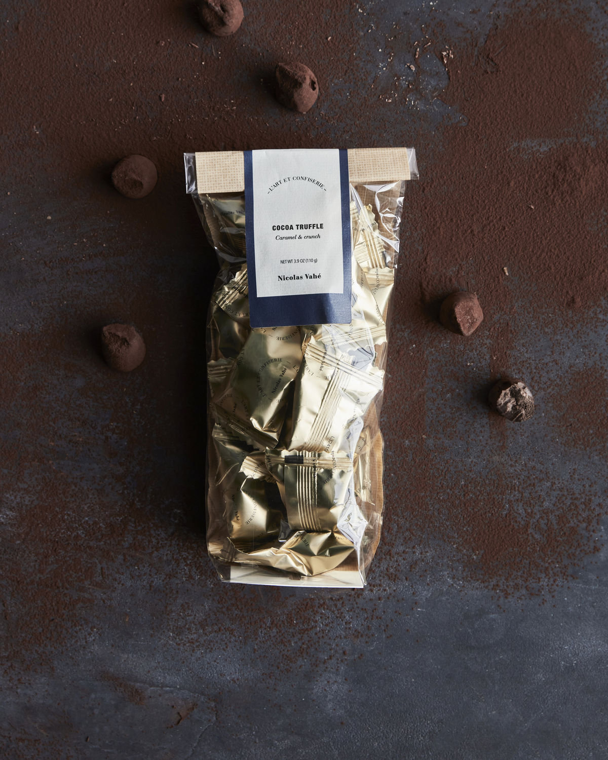 Köstliche Schokotrüffel mit Karamell und knusprigem Crunch von Vahé.