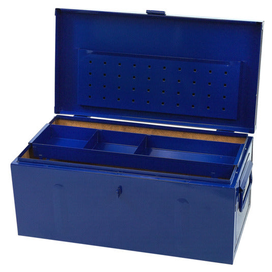 Entdecken Sie die FORUM Werkzeugkiste aus robustem Stahlblech (690x360x310 mm) – ideal für Handwerker, spritzwasserdicht und sicher.