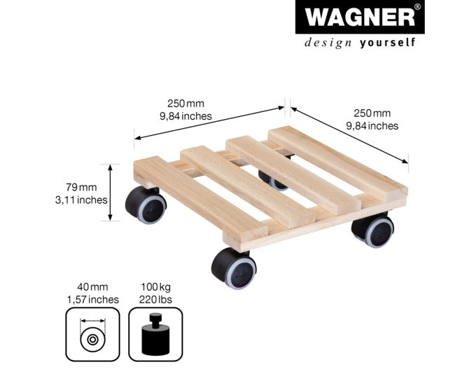 Entdecken Sie den WAGNER Pflanzenroller aus Buchenholz (25x25 cm) – stilvoll, robust und ideal für die einfache Bewegung Ihrer Pflanzen.