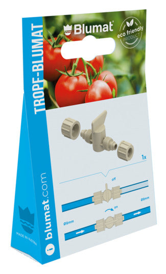 Steuern Sie den Wasserfluss in Ihrem Bewässerungssystem mit dem BLUMAT Absperrventil 8-8 mm. Einfach zu installieren und langlebig!