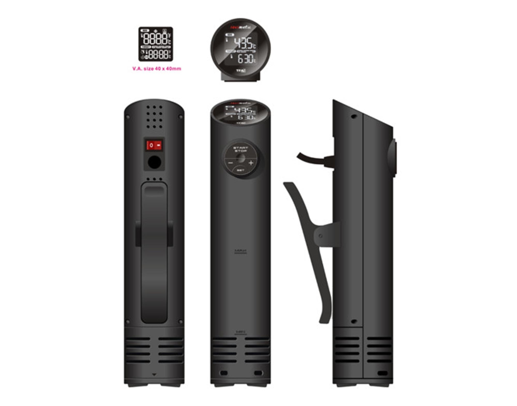 Entdecken Sie das TFA Thermostat Sous Vide Sumatic Color in Schwarz – präzise Temperaturkontrolle, benutzerfreundlich, ideal für Fleisch, Fisch und Gemüse.