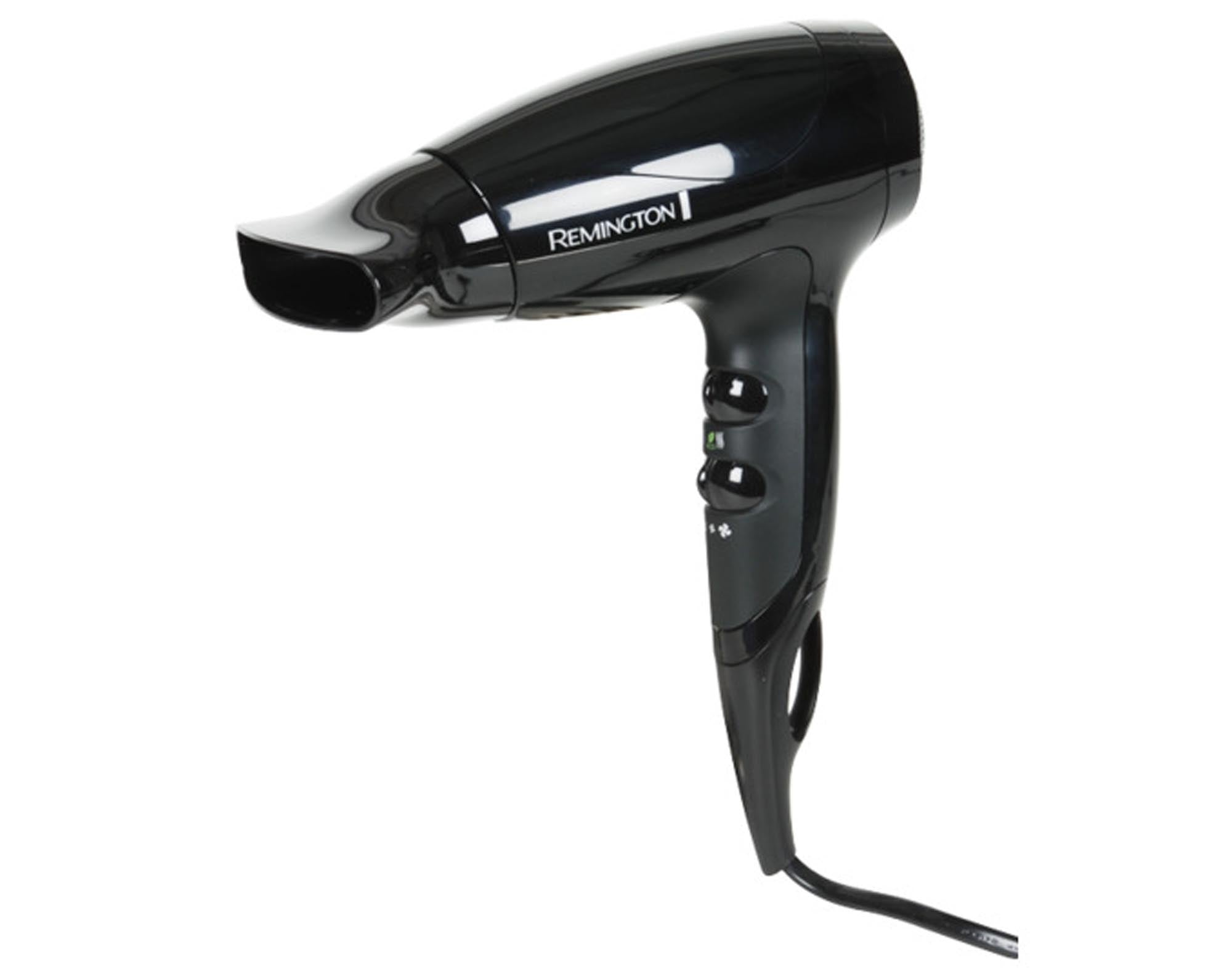 Entdecken Sie den REMINGTON Haartrockner D5000 Compact: 2000 Watt Leistung, 3 Heizstufen, Ionic-Technologie für glänzendes Haar. Ideal für Reisen!