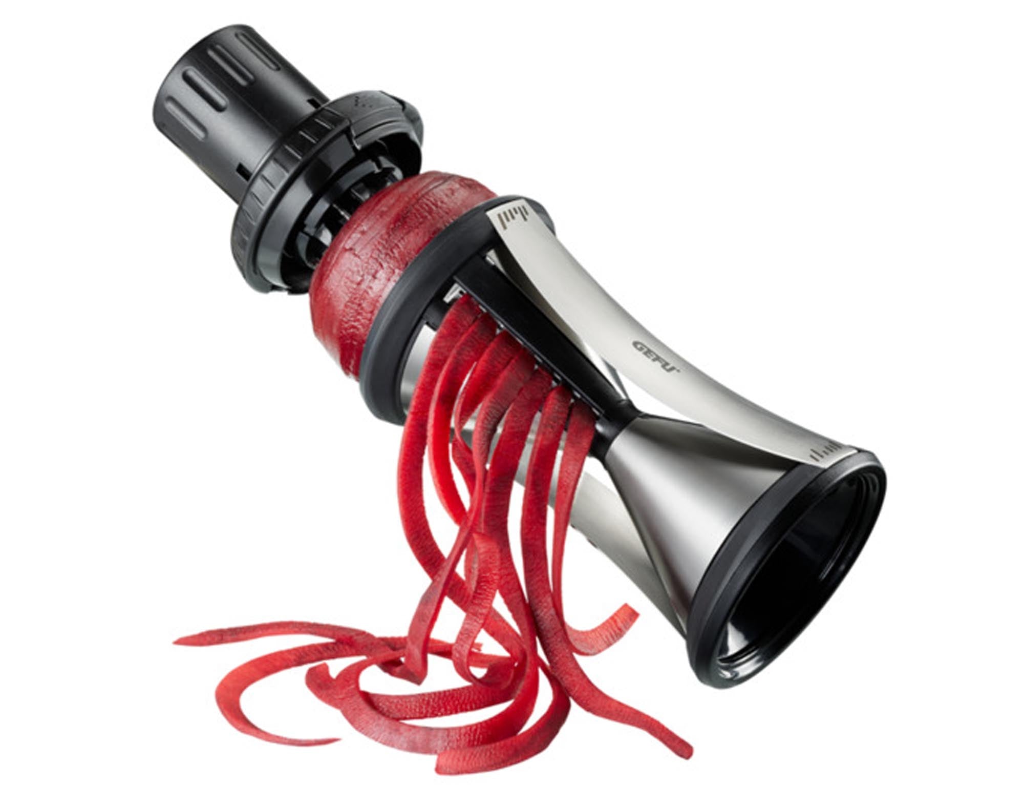 Entdecken Sie den GEFU Gemüseschneider Spirelli XL: Kreative Spiralen, ergonomisches Design, Edelstahl, ideal für gesunde Gerichte!