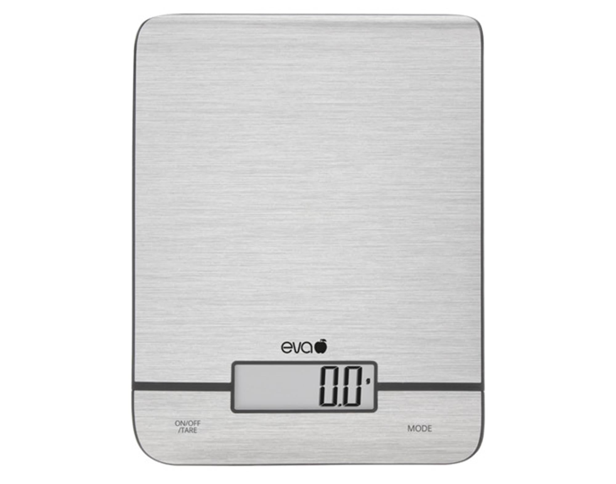 Digitale Küchenwaage Inox von EVA COLLECTION: 15 kg Kapazität, Edelstahl-Design, präzise Messung, Tara-Funktion, ideal für Hobbyköche und Profis.