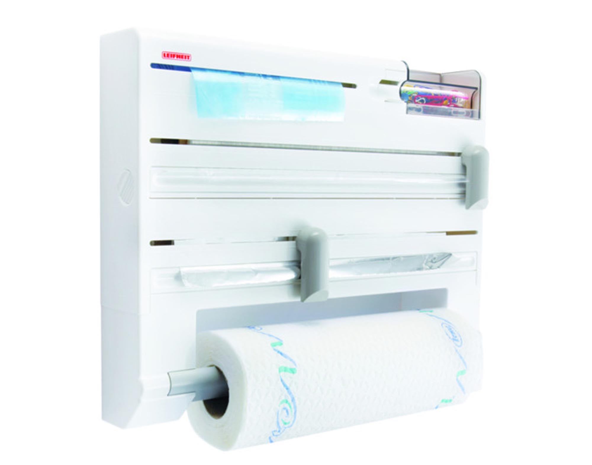Der LEIFHEIT Rollenhalter Parat Plus: Ordnung und Funktionalität für Alu-, Frischhaltefolie und Küchenrolle. Modernes Design, robust und praktisch.