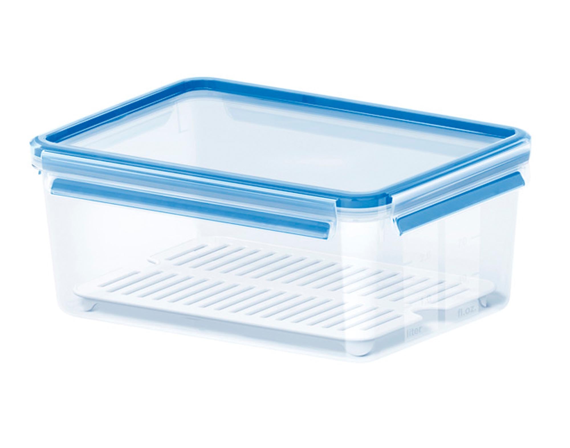 Entdecken Sie die EMSA Clip & Close Dose mit Abtropfgitter (3.7 l) – ideal zum Auftauen, Abtropfen und Marinieren. 100% dicht und spülmaschinenfest!