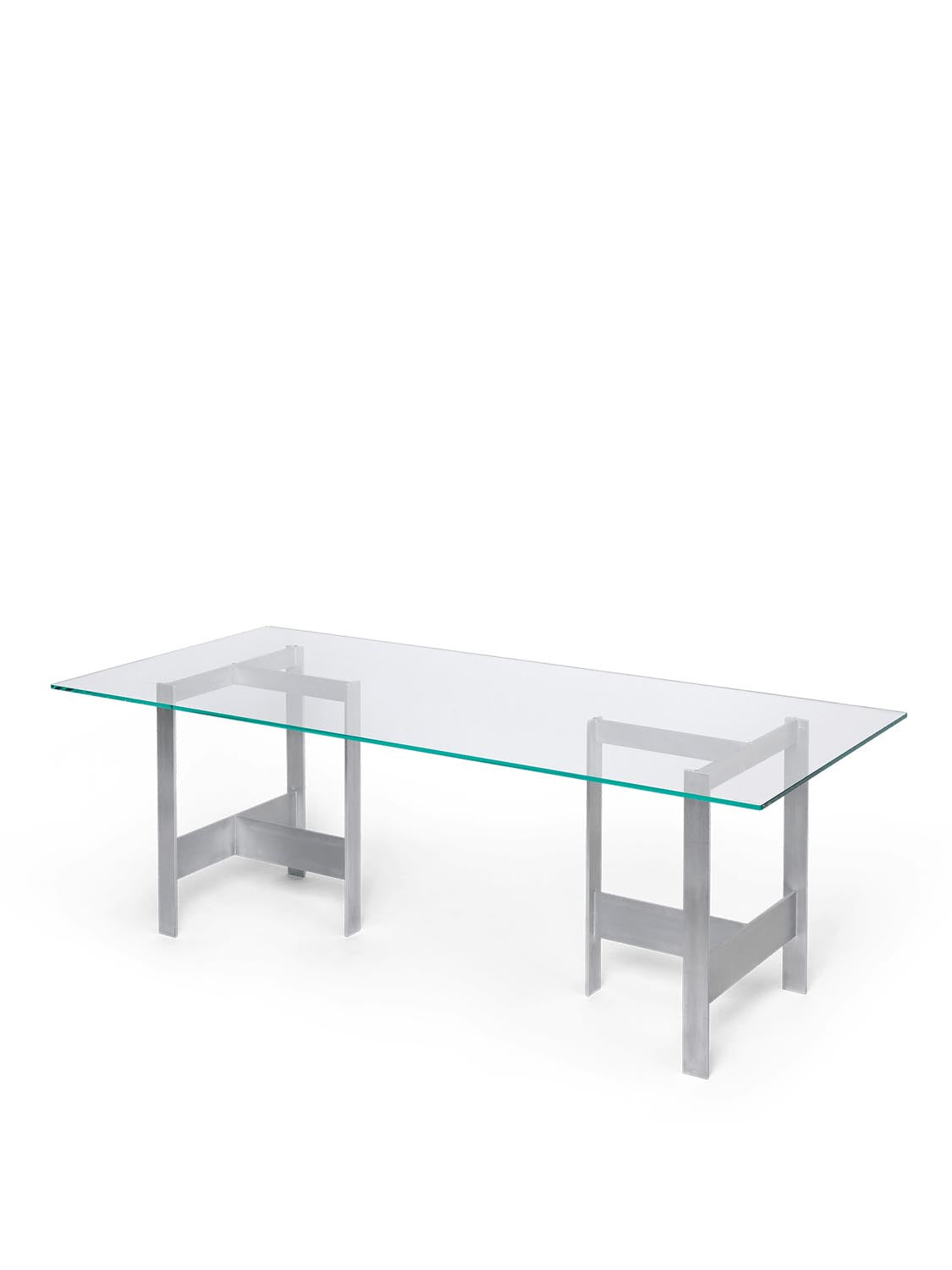 Moderner Ferm Living Esstisch 90x200 cm aus Glas und Aluminium.