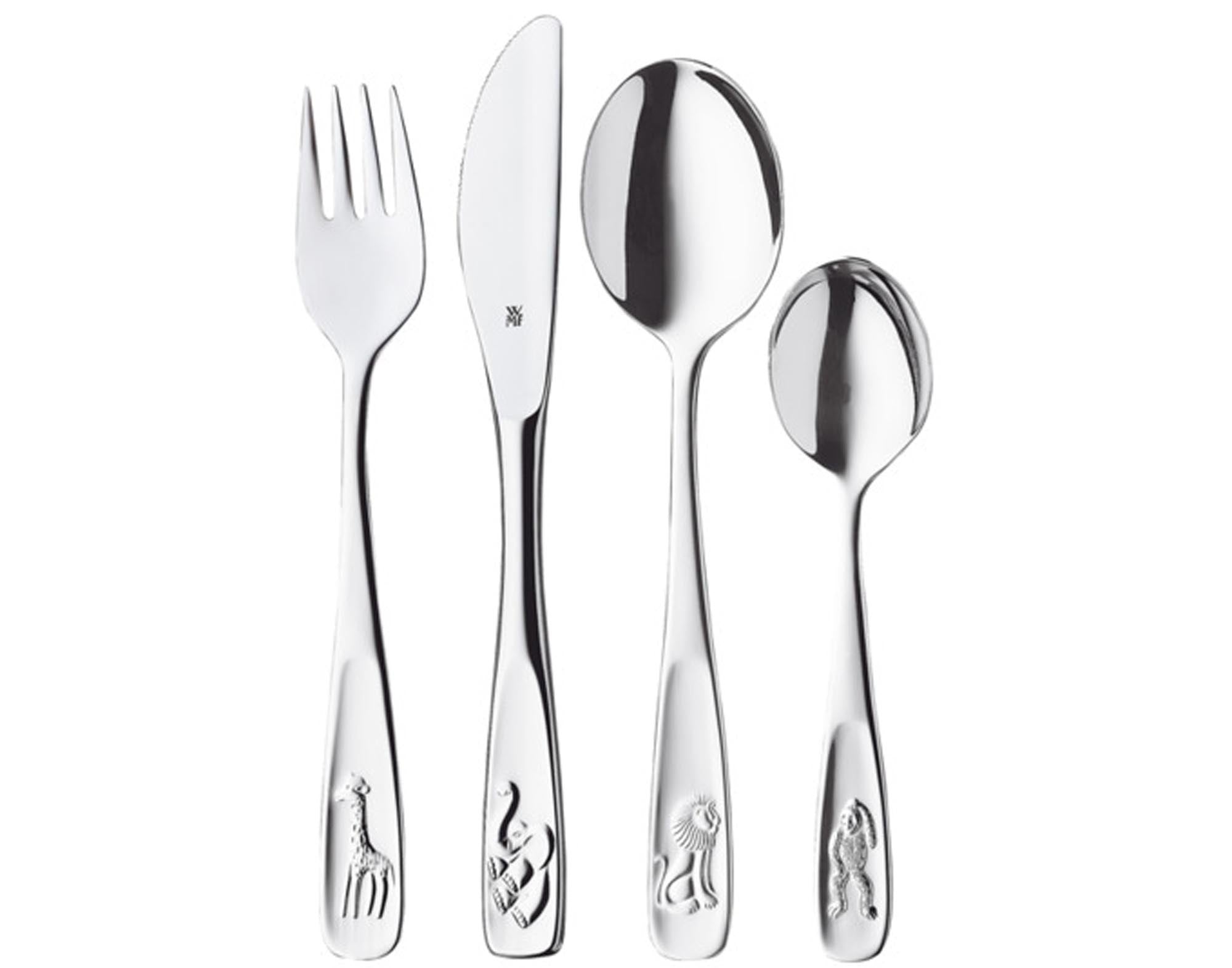 Entdecke das WMF Kinderbesteck Tiere 4-teilig aus Edelstahl. Kindgerechte Gestaltung mit bunten Tiermotiven, spülmaschinengeeignet und ideal für kleine Hände.
