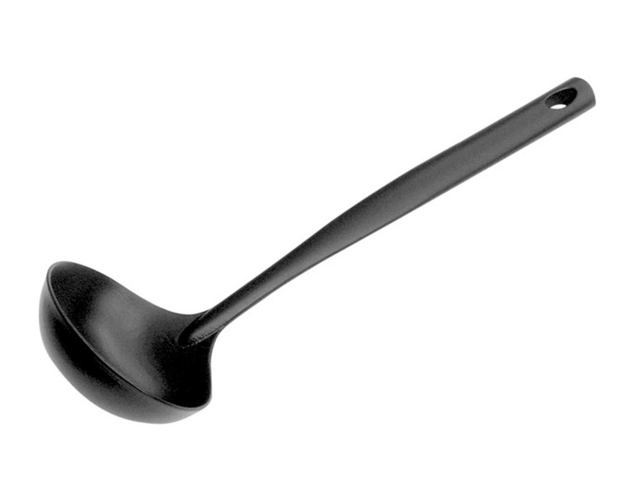 Entdecken Sie den eleganten BRABANTIA Schöpflöffel Black Line (33.5 cm) aus Edelstahl. Hitzebeständig, mit Antihaftbeschichtung, ideal für Suppen und Saucen.