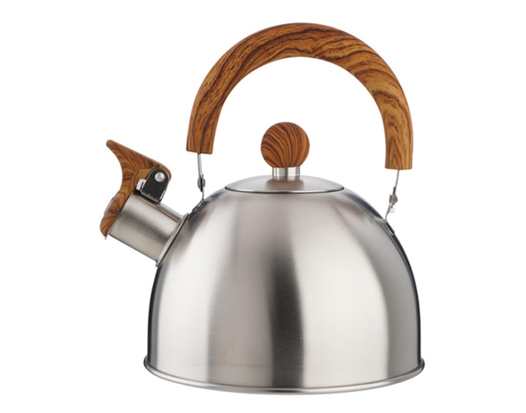 EVA Flötenkessel Inox Griff Holzoptik 1.5 l: Hochwertiger Edelstahl, ergonomischer Holzgriff, Flötenfunktion, energieeffizient, ideal für Tee und Kaffee.
