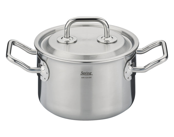 Eleganter Edelstahl-Gemüsetopf ø 20 cm von SPRING: langlebig, pflegeleicht, energiesparend, ideal für Suppen & Eintöpfe.