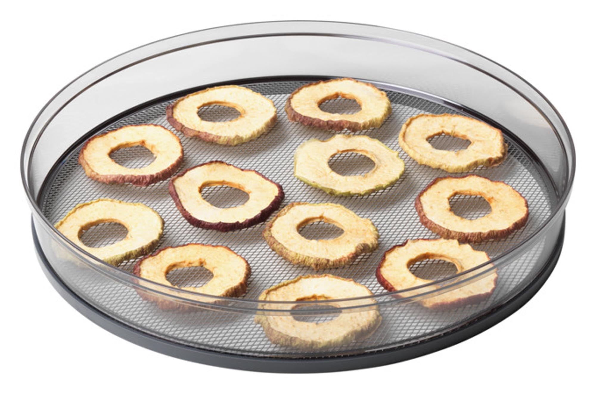 Robustes Dörrgitter aus Metall, ø 33.5 cm, ideal für gleichmässiges Trocknen von Früchten, Gemüse und Kräutern. Leicht zu reinigen.