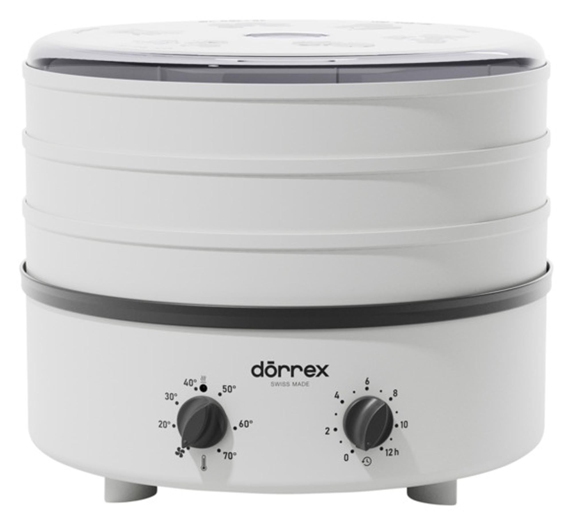 Der STÖCKLI Dörrex: Kompakter Dörrapparat mit BPA-freiem Kunststoffgitter, Timer und Temperaturregelung für gesunde Snacks.