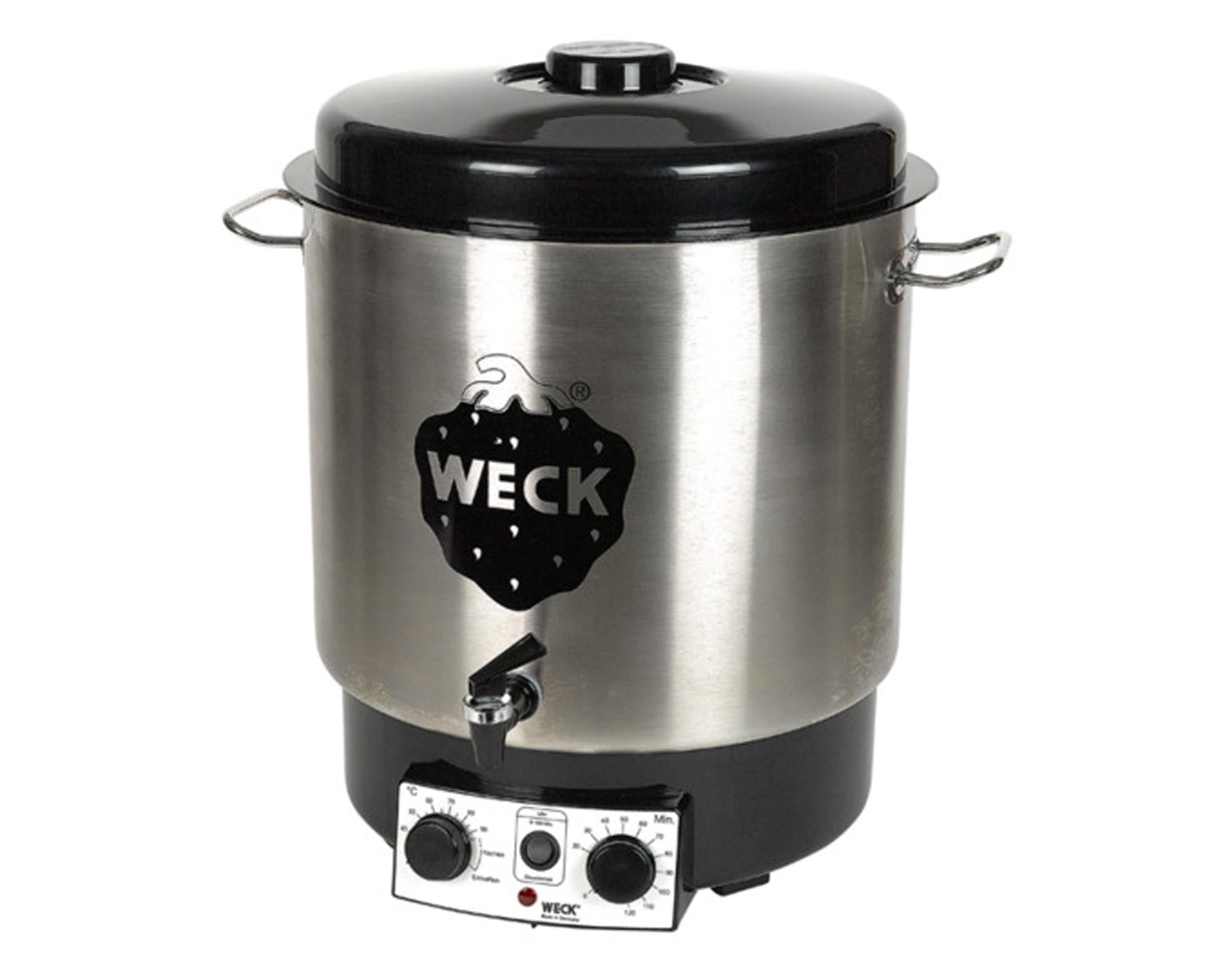 Entdecken Sie den WECK Sterilisiertopf Vollautomatik 30 l aus Edelstahl. Ideal für die schonende Konservierung von Lebensmitteln. Praktischer Hahn für einfaches Abfüllen!