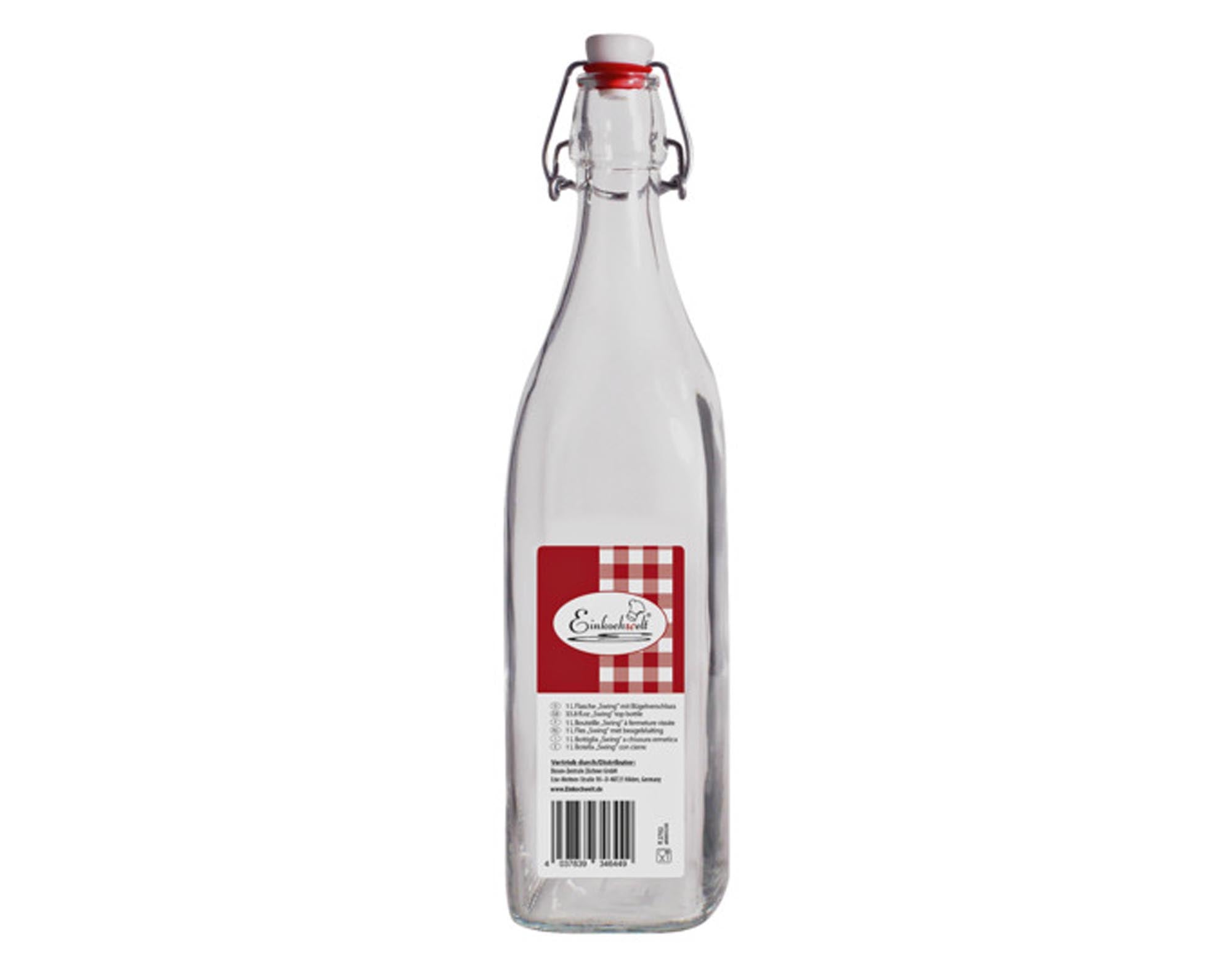 Die EINKOCHWELT Bügelflasche Swing 1000 ml aus bruchsicherem Glas ist ideal für Säfte, Limonaden und mehr. Praktischer Bügelverschluss, geschmacksneutral und spülmaschinenfest.