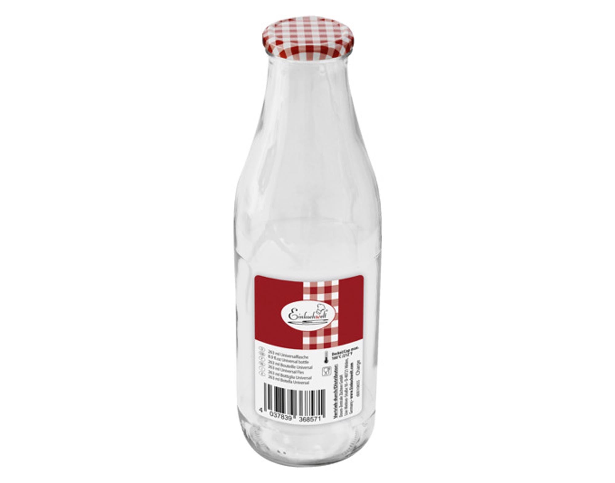 Elegante 500 ml Glasflasche mit karriertem Design, Schraubverschluss, ideal für Säfte, umweltfreundlich und spülmaschinenfest.