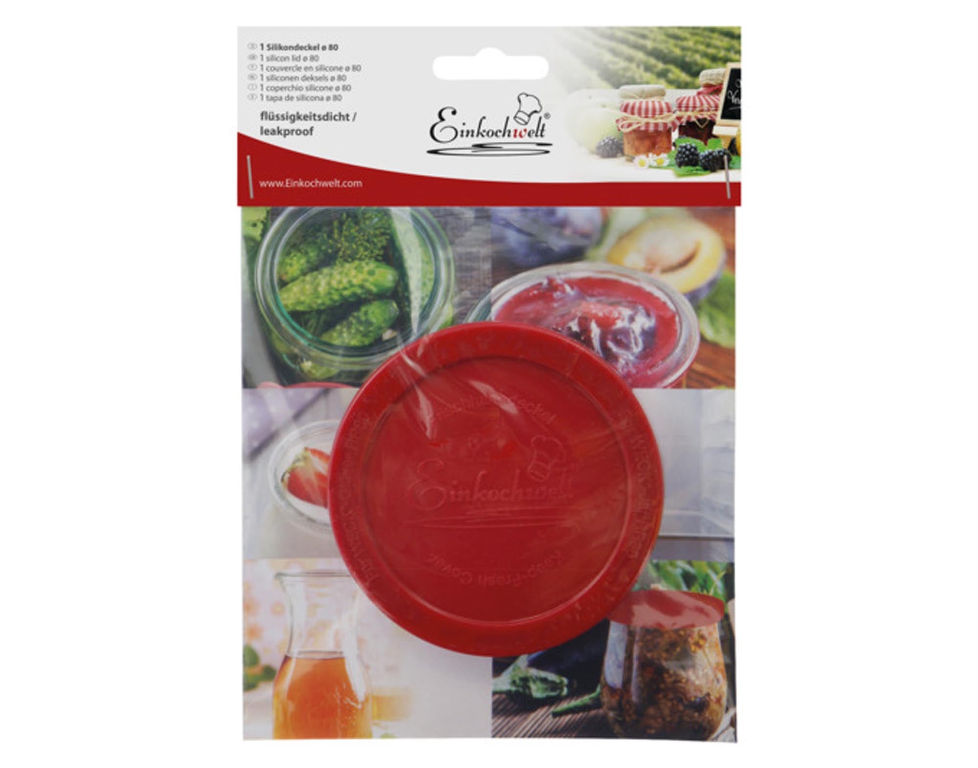 Entdecken Sie die WECK Frischhaltedeckel aus Silikon (ø 80 mm) für luftdichte Aufbewahrung. Ideal für Marmeladen, Saucen und frische Lebensmittel. Wiederverwendbar, spülmaschinenfest und langlebig!