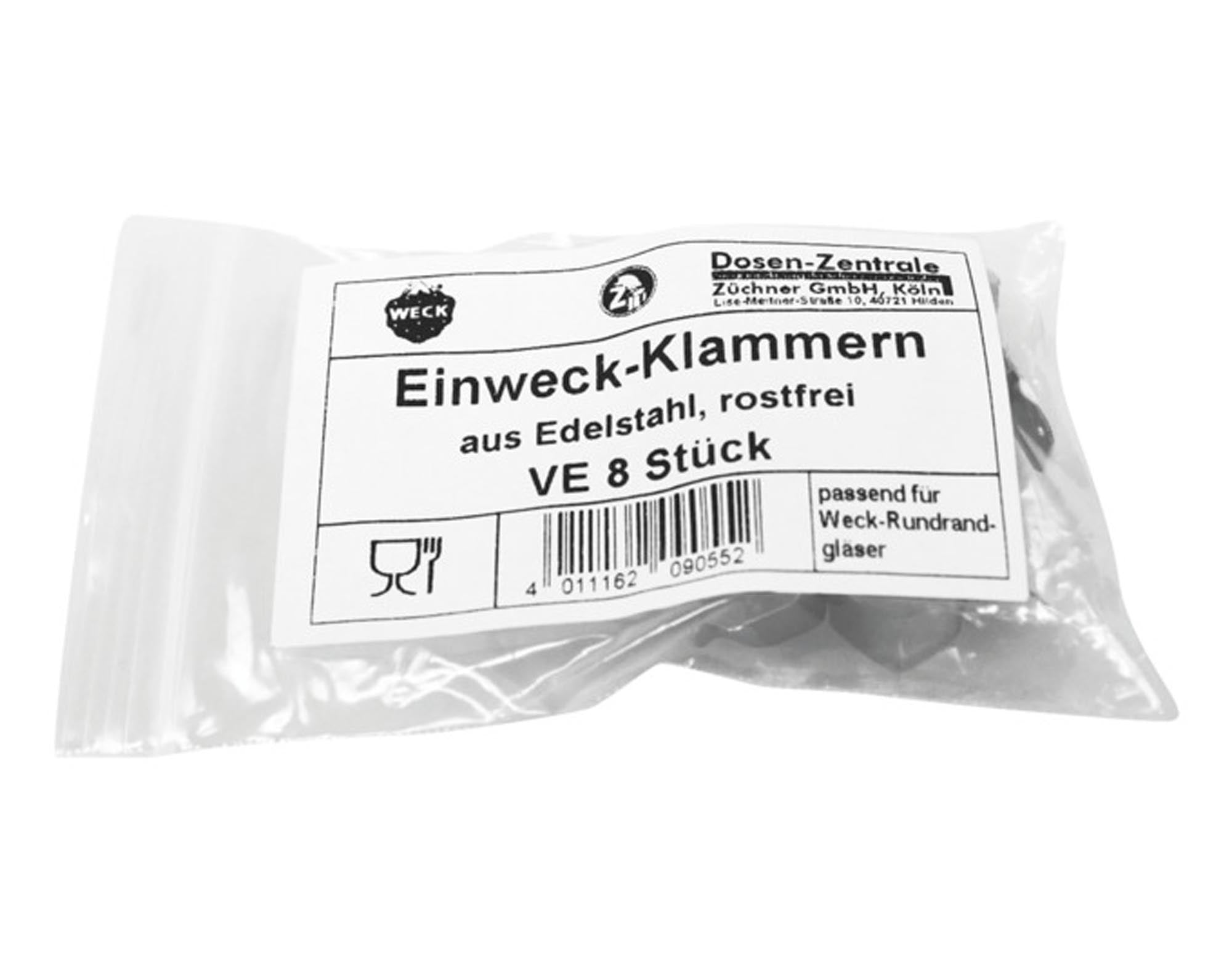 Entdecken Sie die WECK Klammern (8 Stück) aus hochwertigem Edelstahl – unverzichtbare Küchenhelfer für sicheres Einmachen und Konservieren.