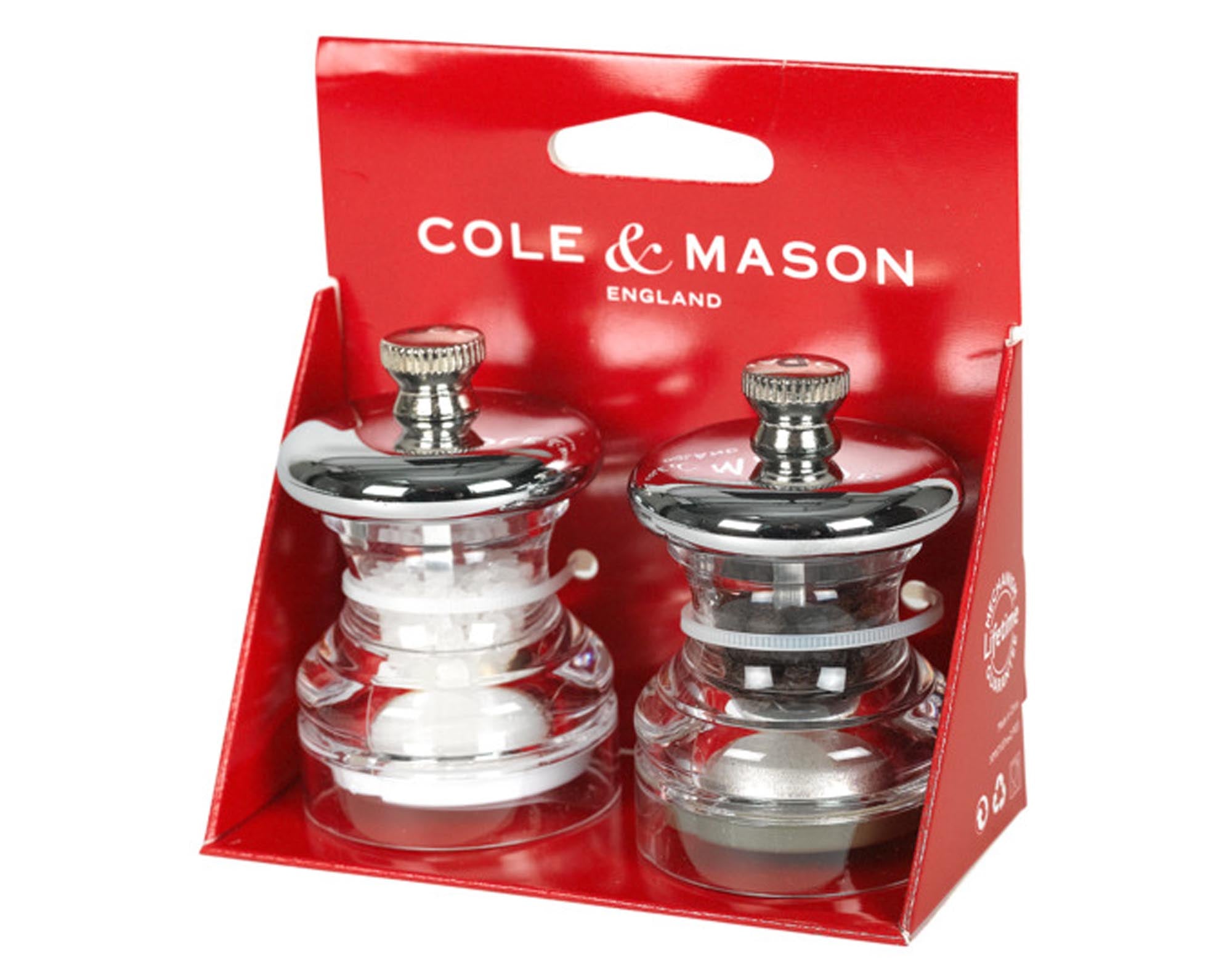 Entdecken Sie das COLE & MASON Gewürzmühlenset 2-teilig aus Edelstahl und Glas. Präzises Mahlwerk, stufenlos einstellbare Mahlgrade und elegantes Design für Ihre Küche.