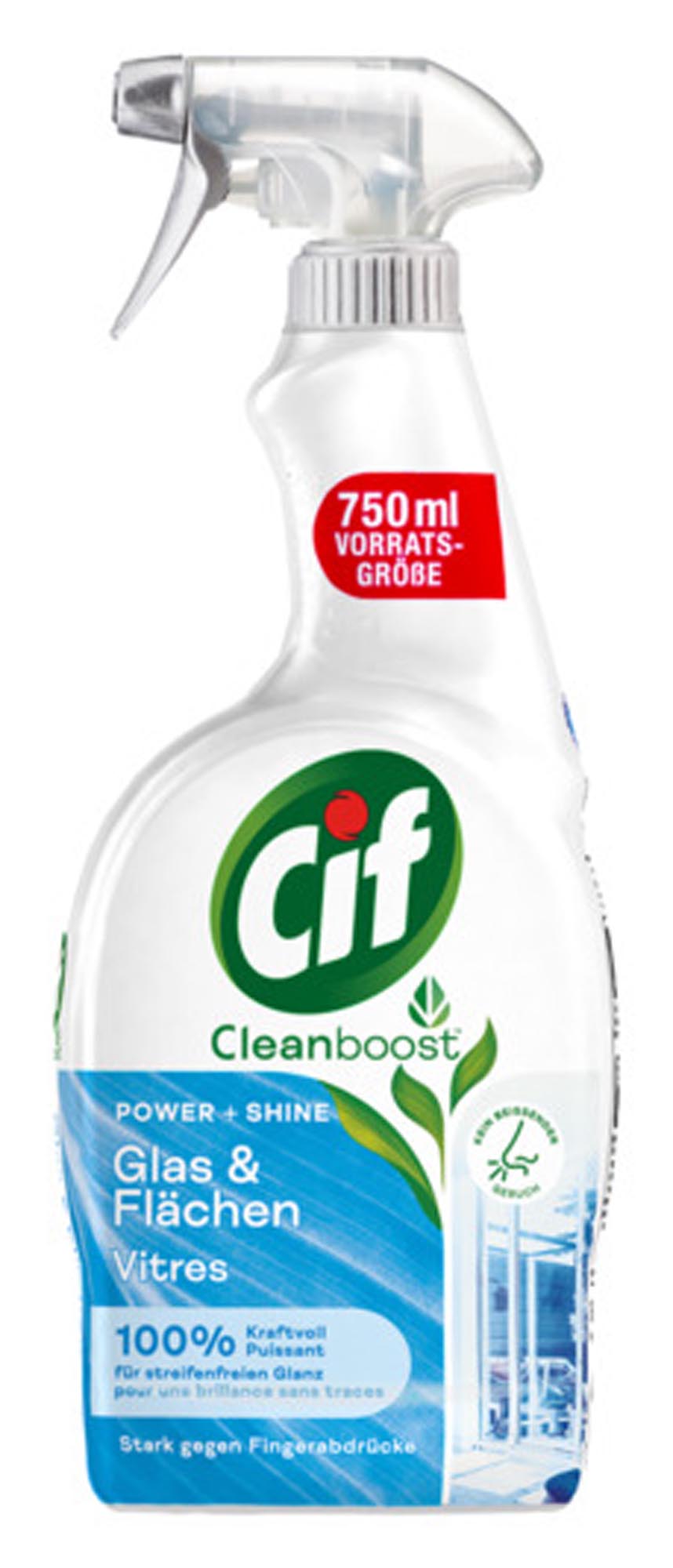 CIF Fensterreinigungsmittel Power & Shine 750 ml sorgt für streifenfreie, glasklare Fenster und ist vielseitig für alle glatten Oberflächen einsetzbar.