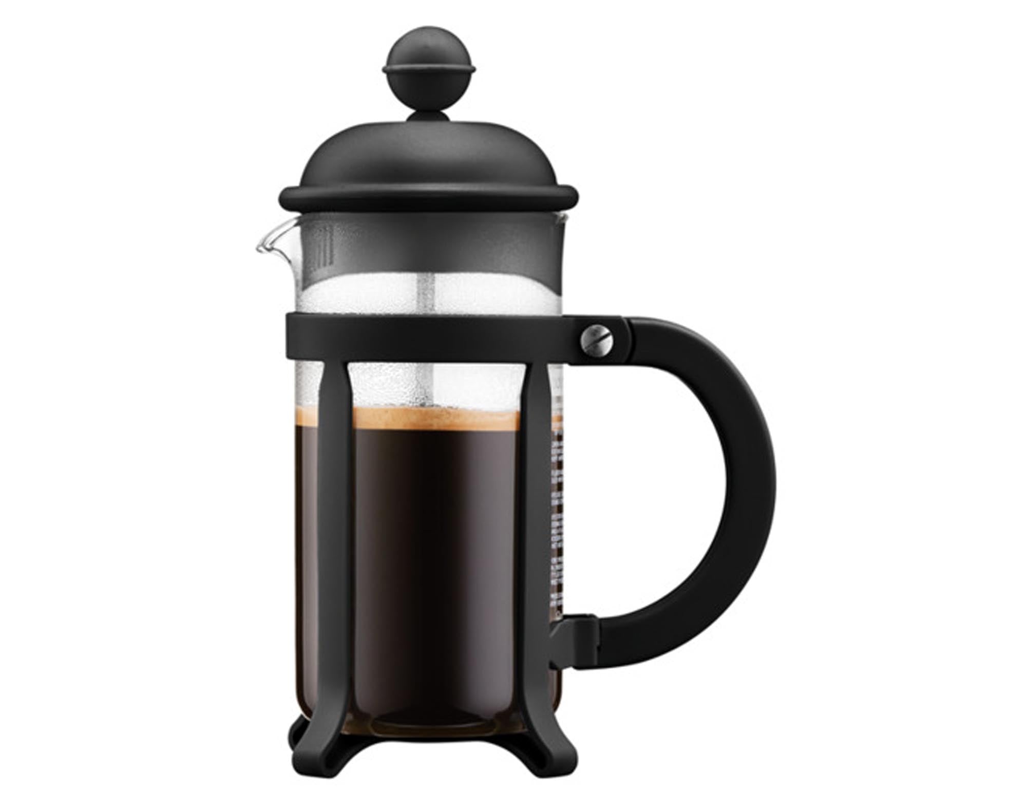 Entdecken Sie den BODUM Kaffeezubereiter Java in Schwarz für 3 Tassen. Hochwertiges Borosilikatglas, umweltfreundlicher Edelstahlfilter und elegantes Design.