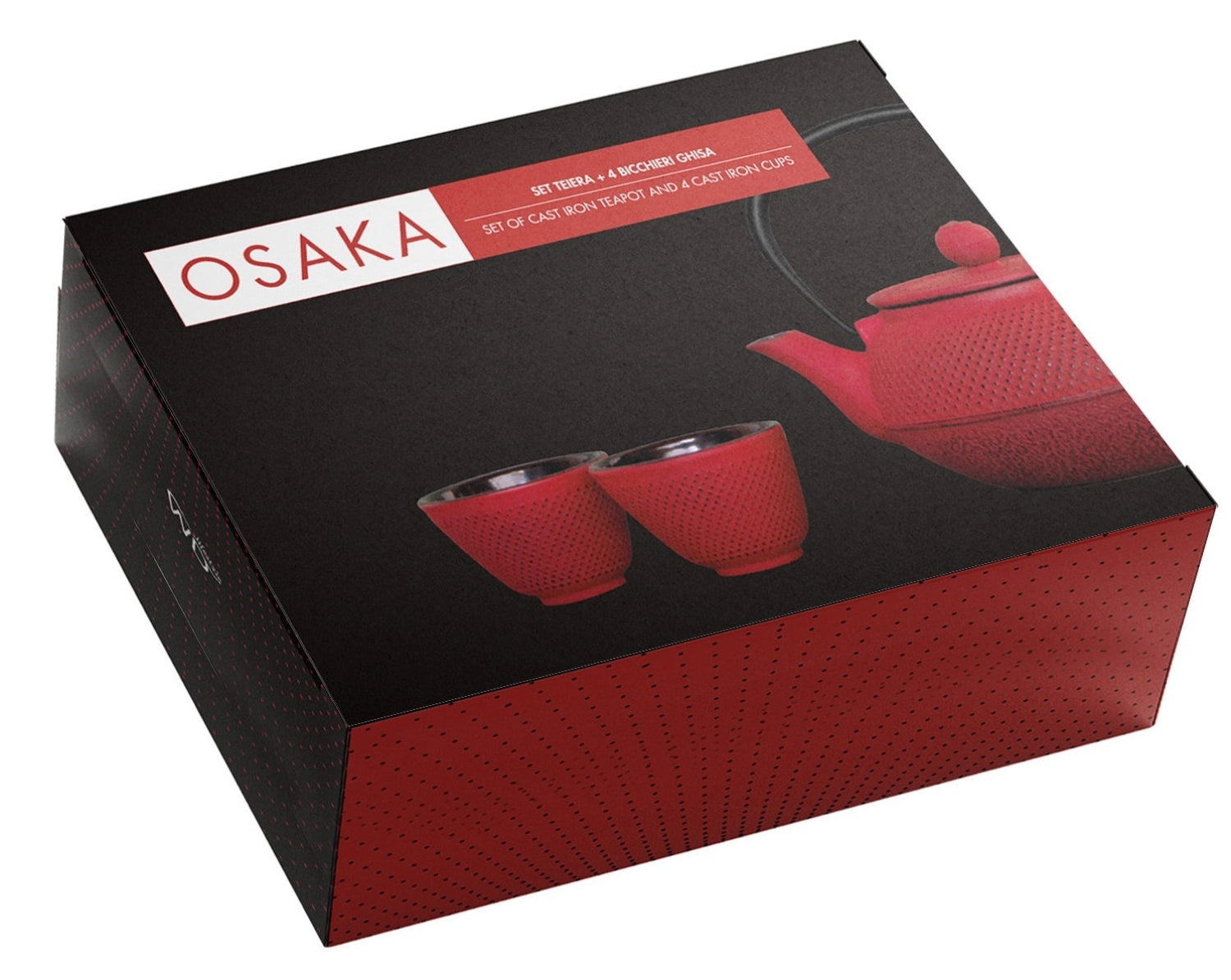 Déchange de thé avec 4 verres, 600 ml, fonte, rouge