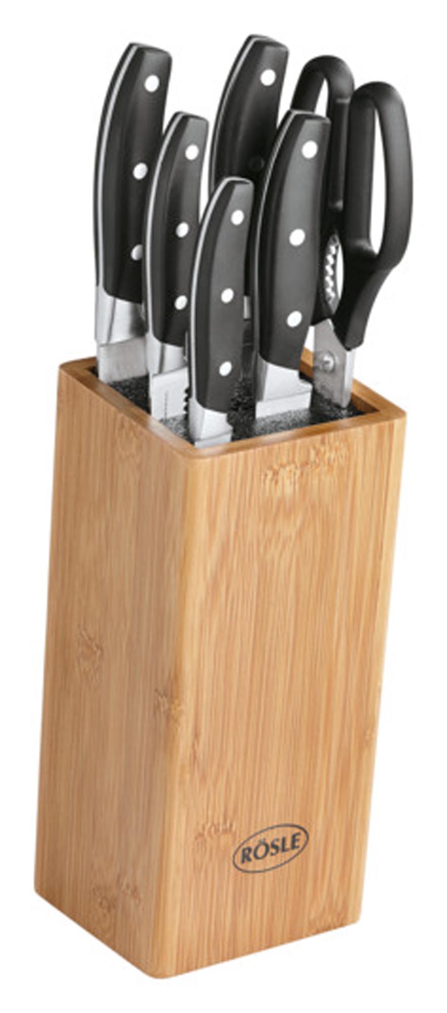 Entdecken Sie den RÖSLE Messerblock MoveX Holz Inox – stilvolle Aufbewahrung für bis zu 8 Messer, aus hochwertigem Holz und Edelstahl, ideal für jede Küche.