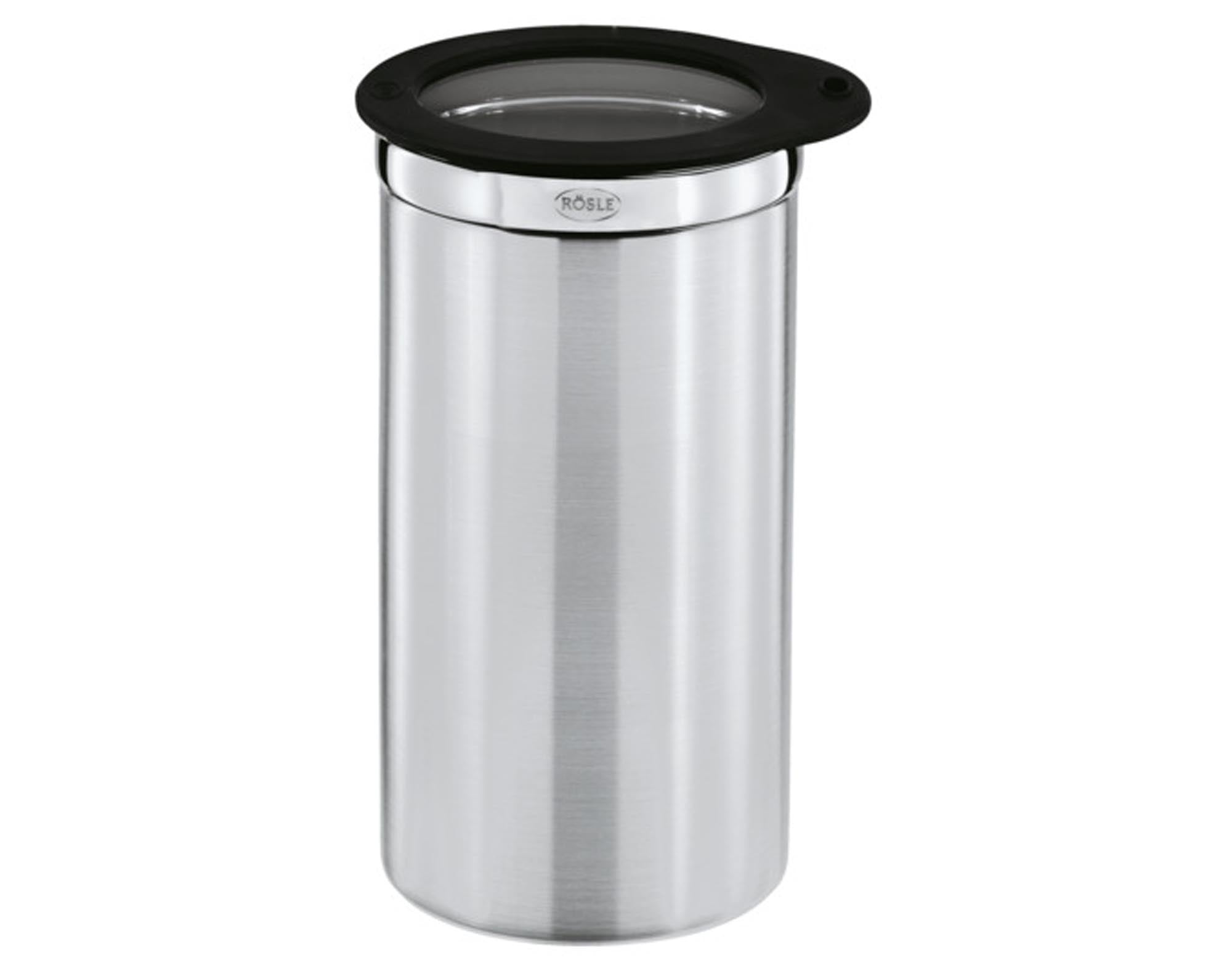 Entdecken Sie die RÖSLE Kaffeedose mit Deckel für 500 g Kaffeepulver. Hochwertiger Edelstahl, luftdicht, langlebig und stilvoll – ideal für Kaffeeliebhaber!