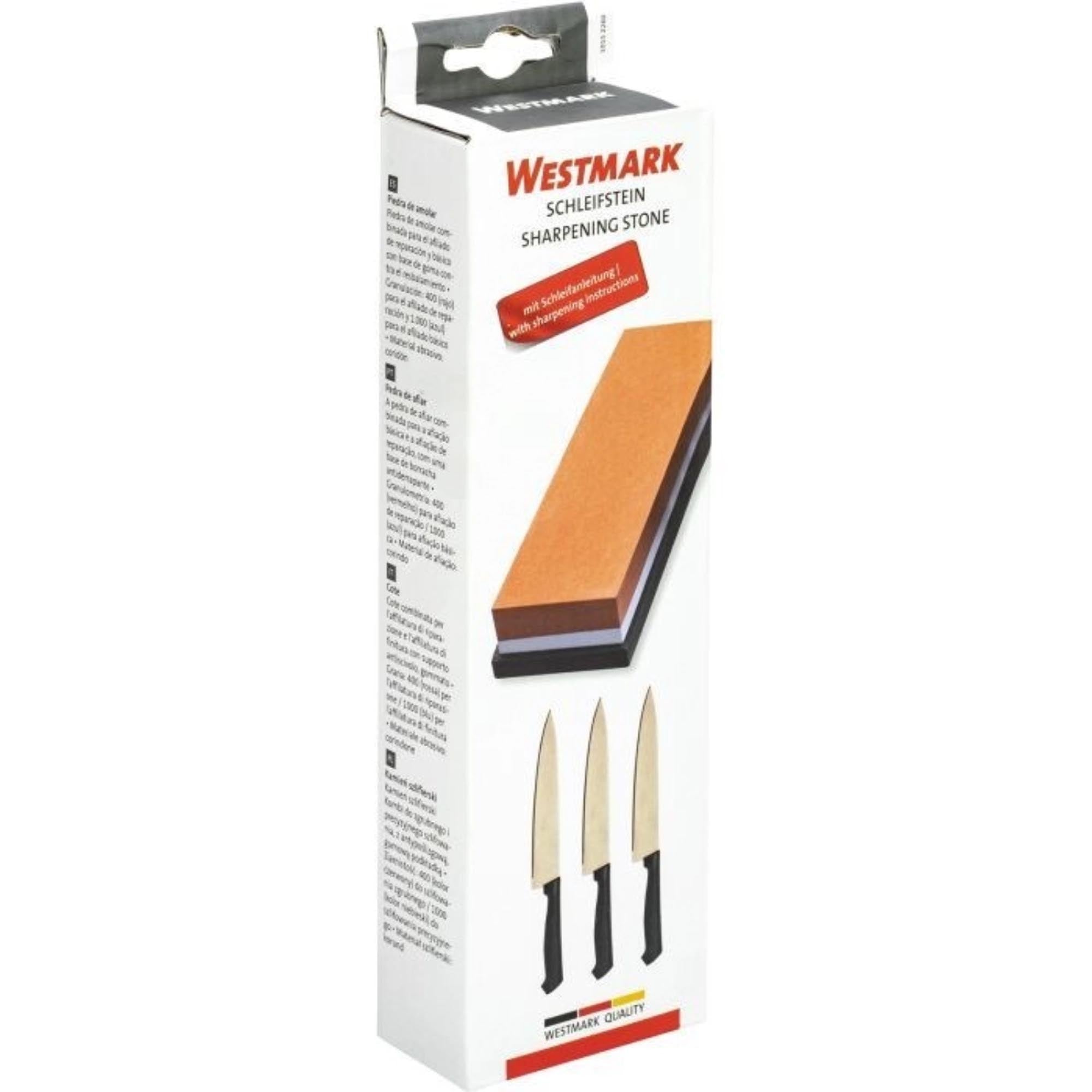 Westmark Schleifstein, Körnung 400/1000, kompakt (1.8x6x2.7cm), ideal für präzises Schärfen von Messern und Werkzeugen.