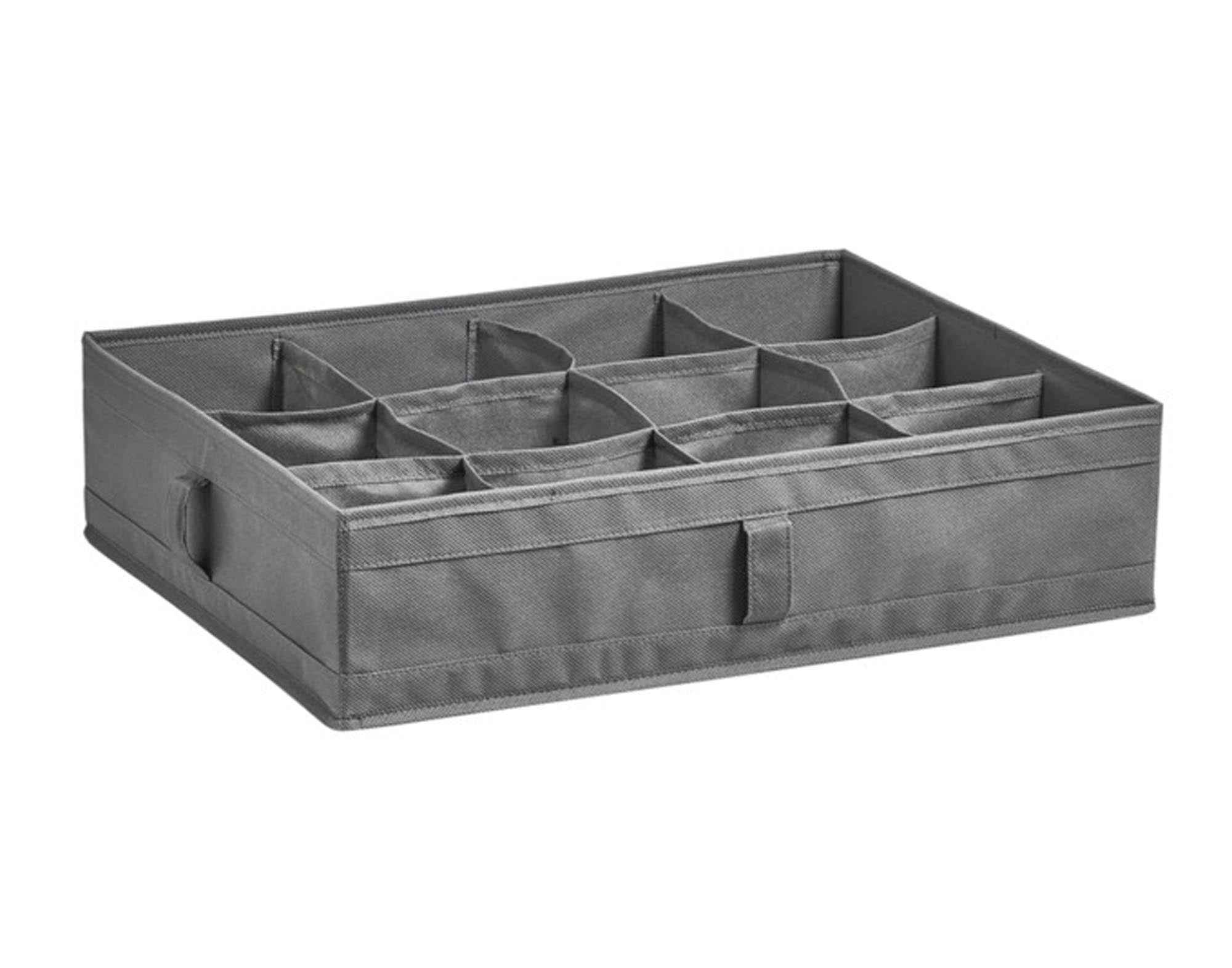 Die ZELLER Aufbewahrungsbox grau mit 12 Fächern (44x34x11 cm) bietet optimale Ordnung für Kleinteile, Schmuck und Bastelmaterial. Robust, stapelbar und ästhetisch.