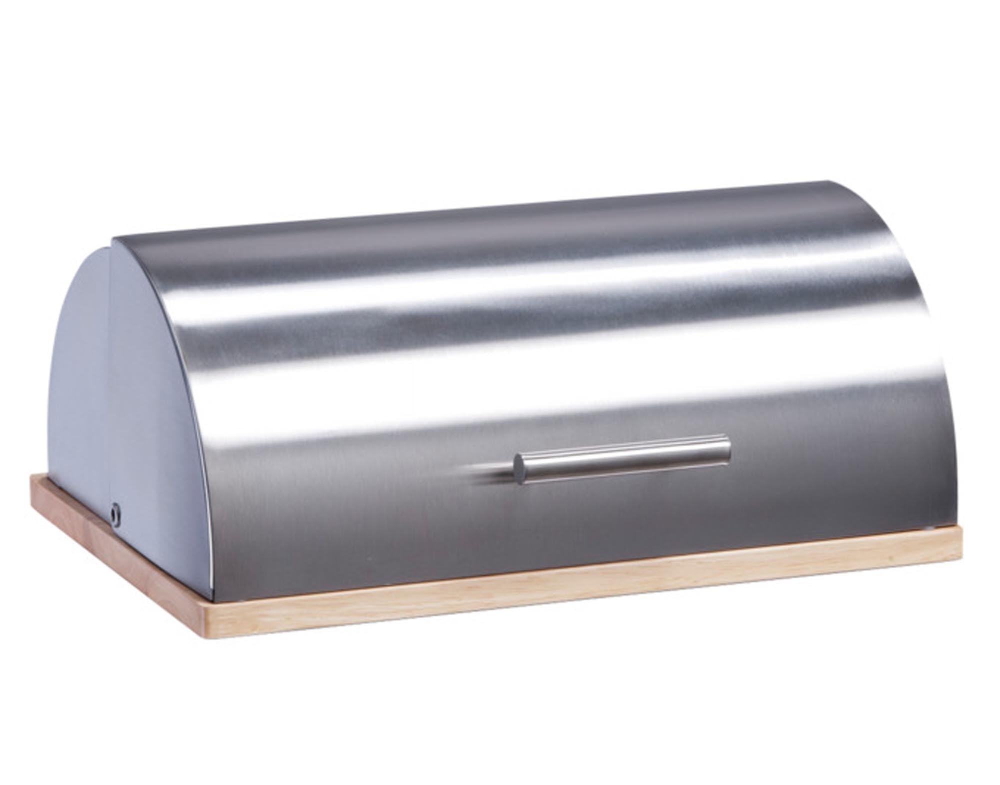 Entdecken Sie den ZELLER Brotkasten Inox Gummibaum (39.5x28x16 cm) – stilvolle Aufbewahrung für Brot und Backwaren aus Edelstahl und Gummibaumholz.