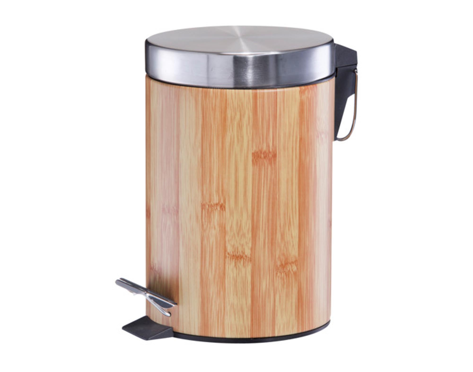 Entdecken Sie den ZELLER Treteimer aus Metall mit Bamboodekor (3 l, Ø 17x26 cm) – ideal für Badezimmer, Büros und Küchen. Hygienisch, langlebig und stilvoll!