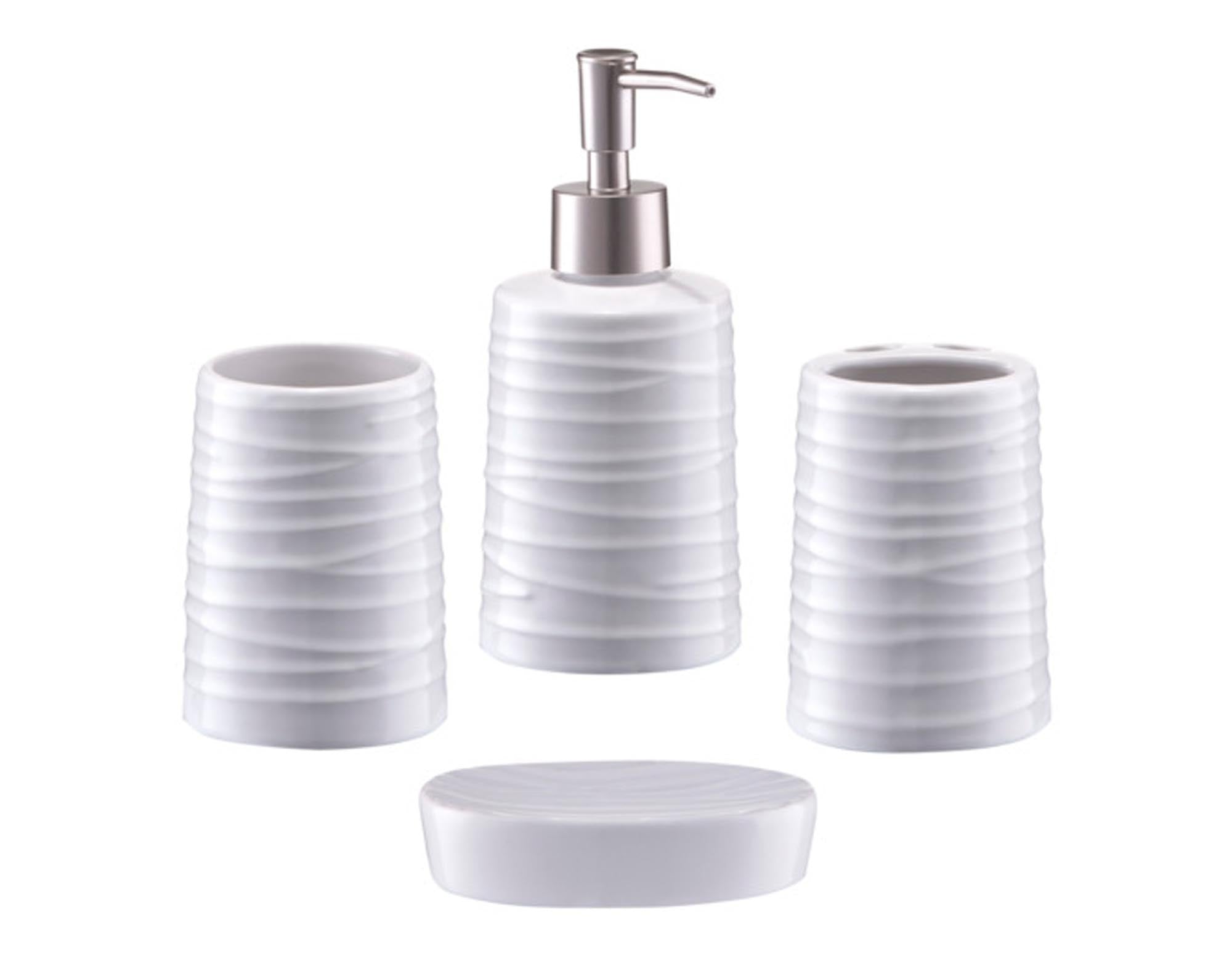 Entdecken Sie das ZELLER Bad-Accessoires-Set Relief weiss 4-teilig: elegantes Design, langlebige Materialien und perfekte Funktionalität für Ihr Badezimmer.