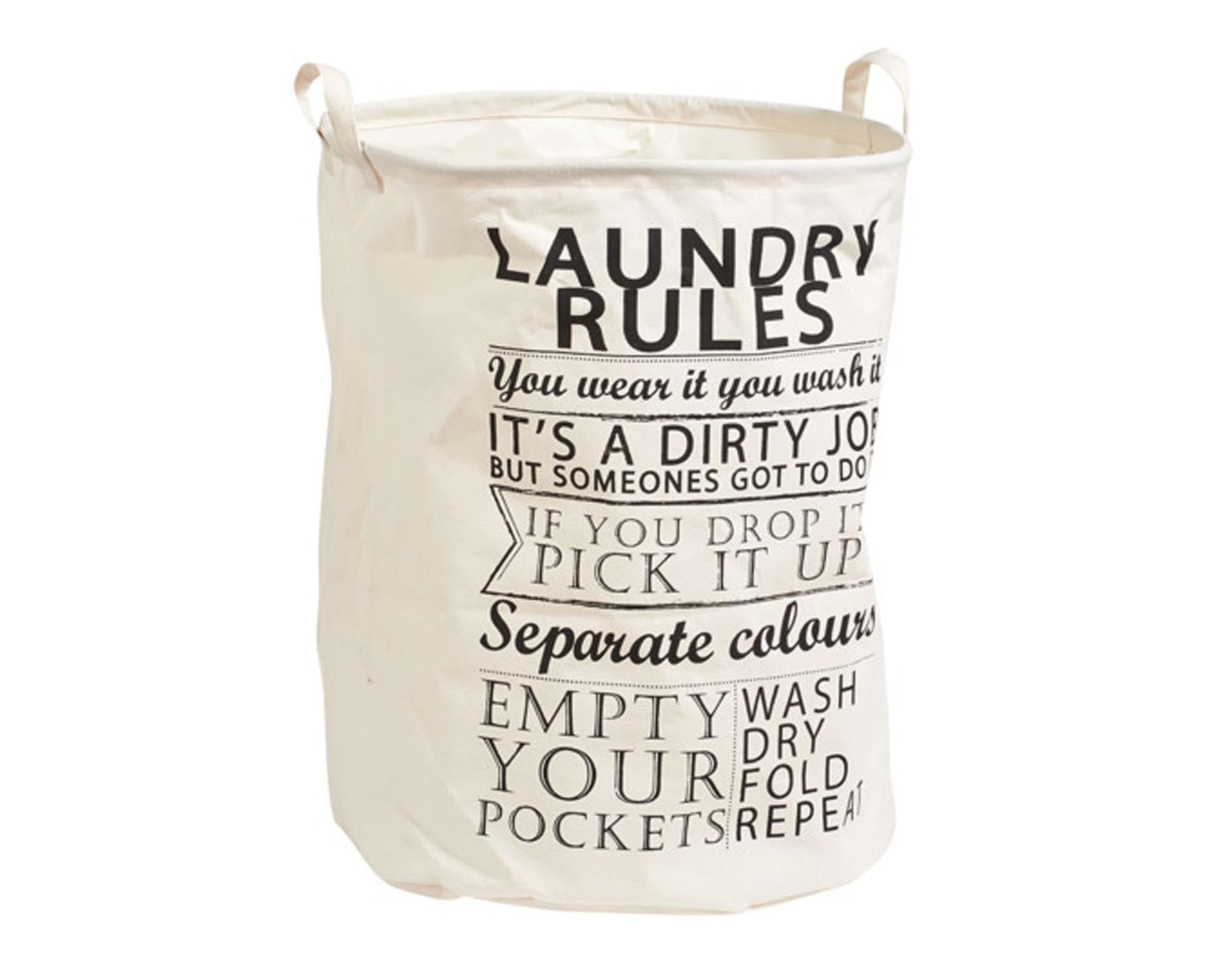 Entdecken Sie den ZELLER Wäschesammler "Laundry Rules" (ø 38x48 cm) – stilvoll, robust und ideal für die Wäschetrennung in jedem Raum.