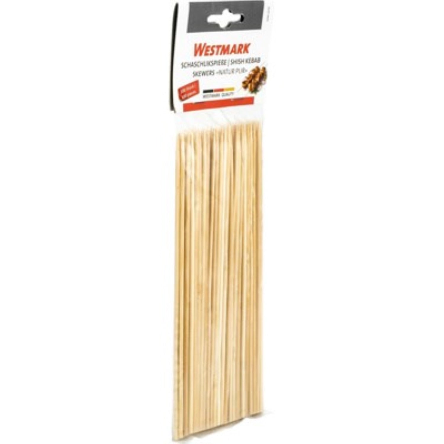 100 Schaschlikspieße aus hochwertigem Birkenholz, perfekt für Grillabende, 20 cm lang und 0,3 cm dick, ideal für Fleisch und Gemüse.
