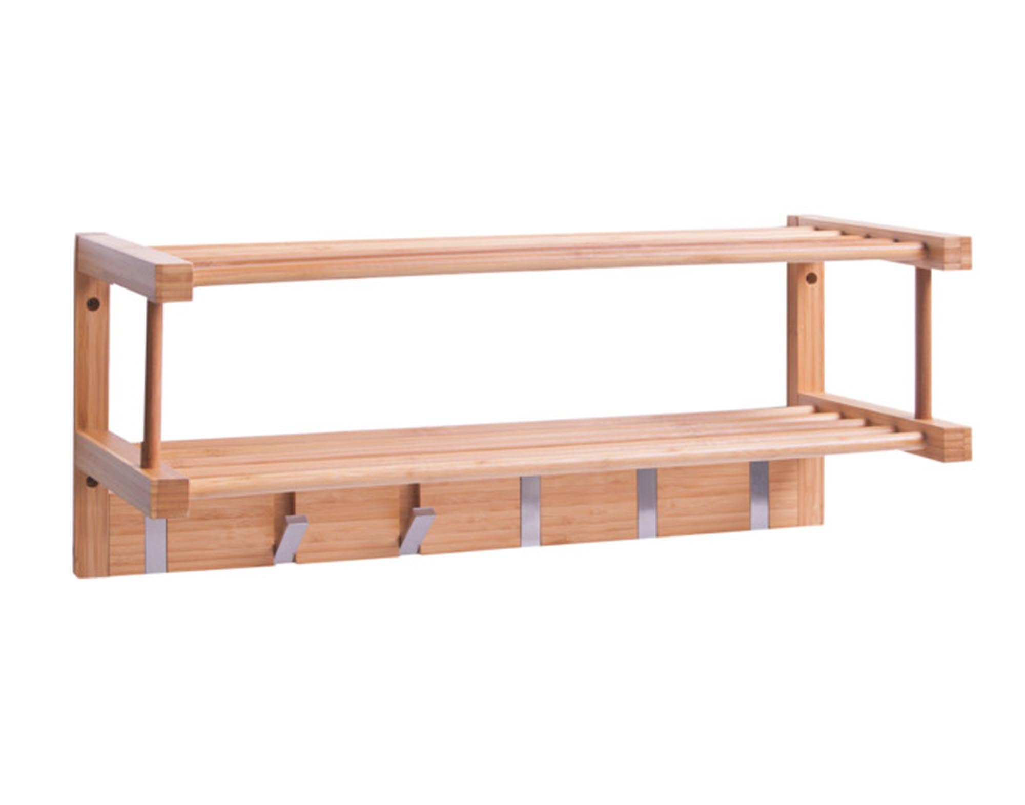 Entdecken Sie die ZELLER Wandgarderobe Bamboo mit 6 Haken und 2 Ablagen. Ideal für Flur und Eingangsbereich, nachhaltig und stilvoll.