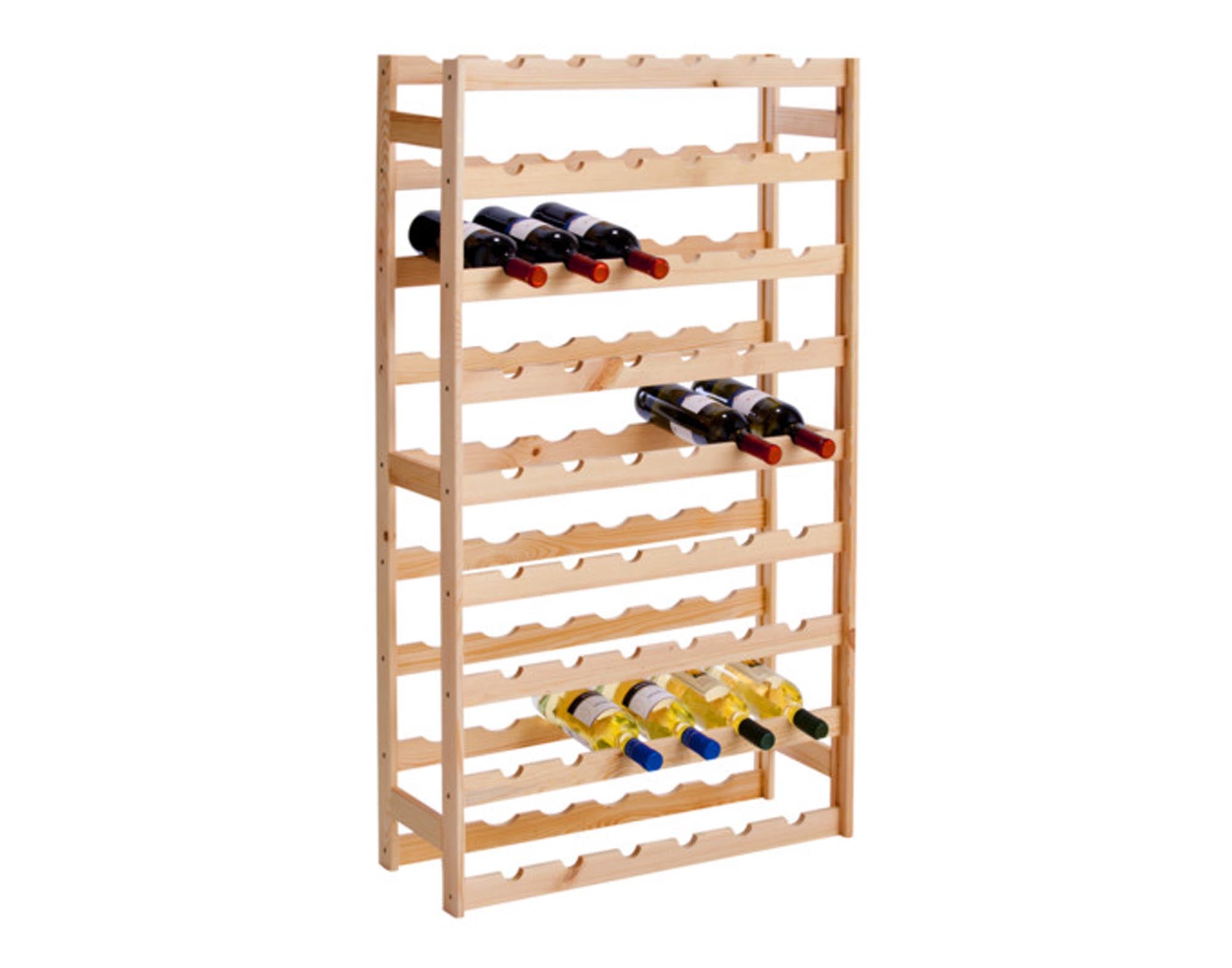 Entdecken Sie das ZELLER Weinregal für 54 Flaschen aus Kiefernholz (67.5x25x118 cm) – ideal für Weinliebhaber, stilvoll und langlebig.