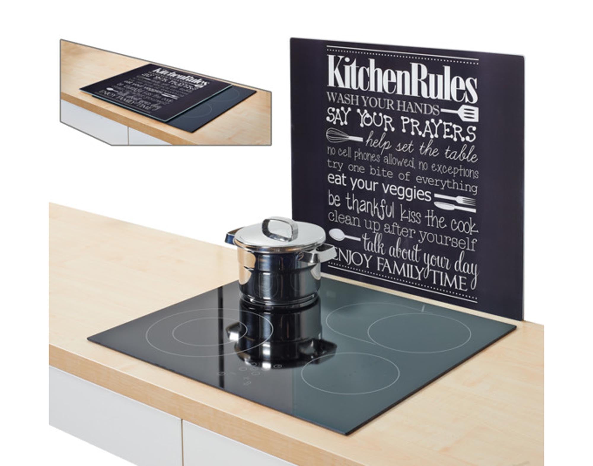 Entdecken Sie die ZELLER Herdblende "Kitchen Rules" aus bruchsicherem Glas (56x50 cm) – stilvoll, funktional und leicht zu reinigen. Perfekt für Ihre Küche!