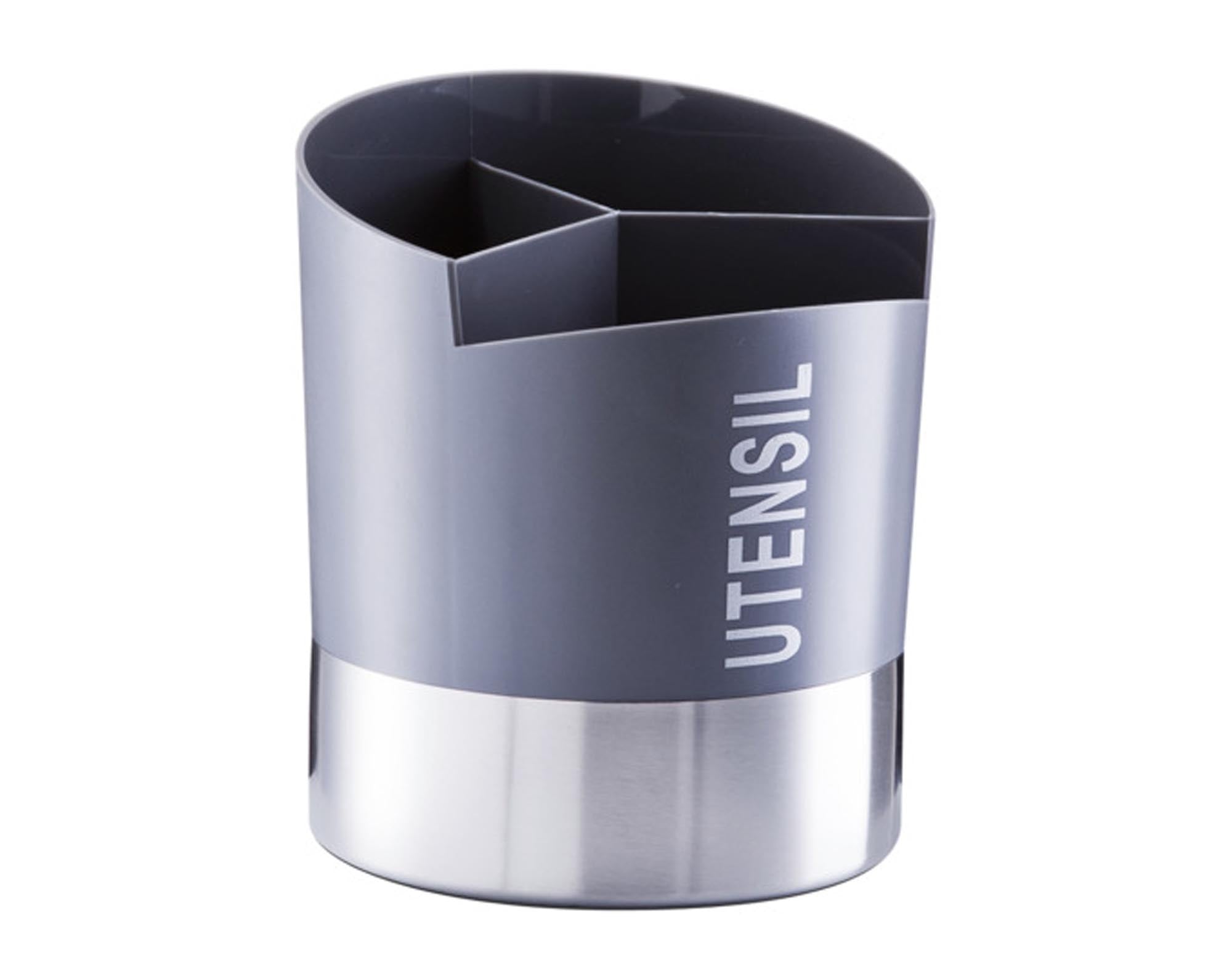 Eleganter Kellentopf aus robustem Kunststoff in Edelstahloptik, 14,5x17 cm, ideal für Kochutensilien. Pflegeleicht und stilvoll.