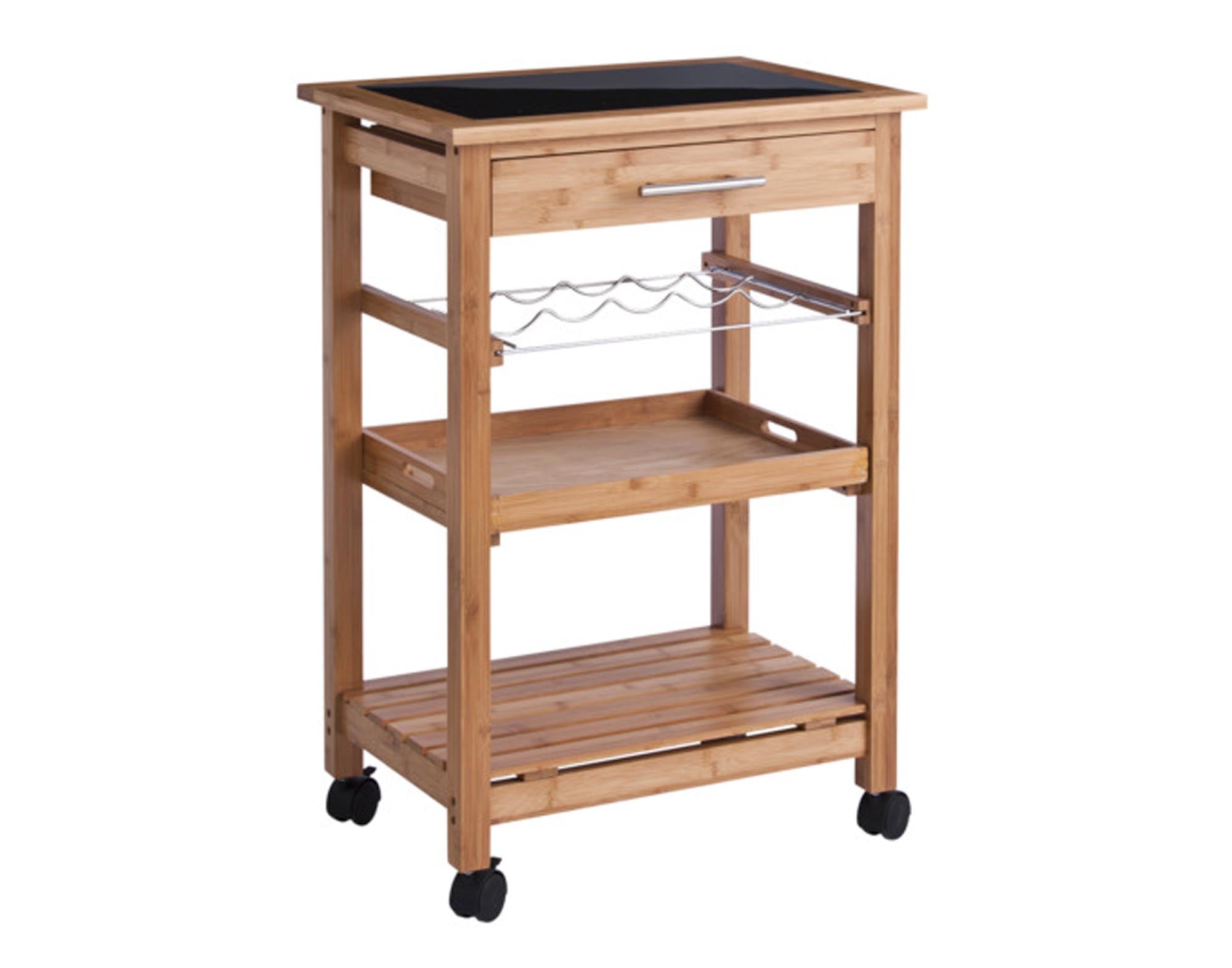 Entdecken Sie den ZELLER Küchenrollwagen aus Bamboo mit Glasoberfläche. Ideal für Ihre Küche, mobil, funktional und stilvoll. Perfekte Aufbewahrungslösung!