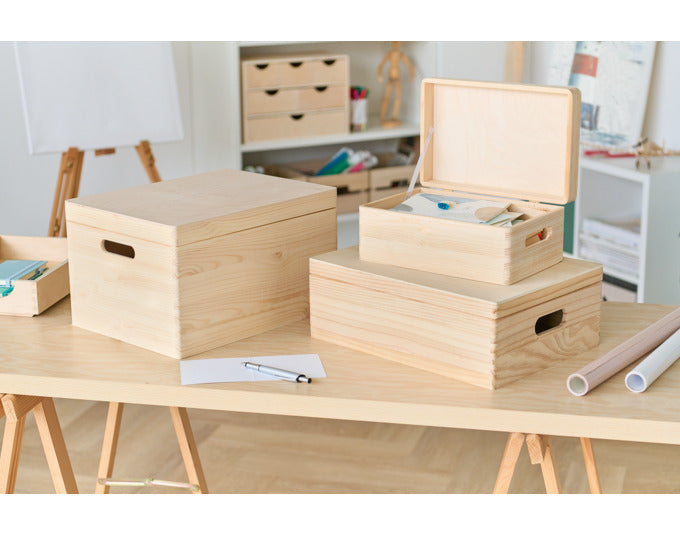 Stilvolle Allzweckkiste aus Kiefer, 30x20x14 cm, mit Deckel. Ideal für Spielzeug, Büro & mehr. Robust, stapelbar, pflegeleicht.