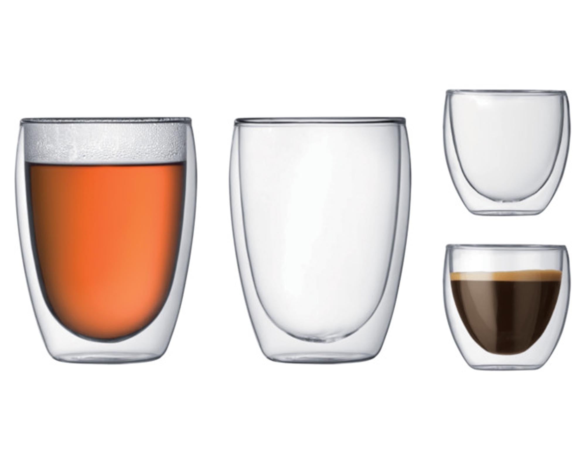 Entdecken Sie die doppelwandigen Trinkgläser von BODUM in zwei Größen. Ideal für heiße und kalte Getränke, spülmaschinenfest und stilvoll.