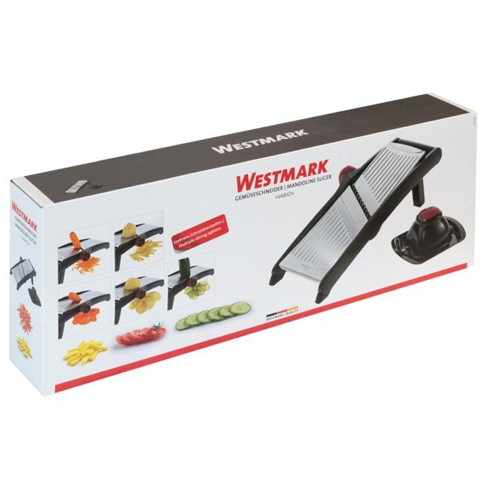 Der Westmark Gemüseschneider Vario (38x15.7x12.7cm) ist ein vielseitiges Küchenwerkzeug für präzises und effizientes Schneiden von Gemüse.