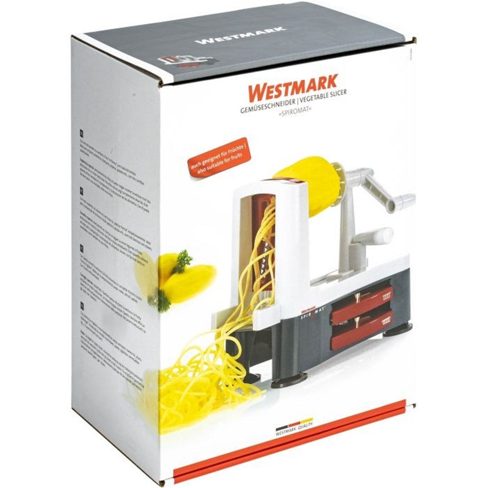 Der Westmark Spiromat Gemüseschneider (27x14x22cm) verwandelt Gemüse in Spiralen – ideal für kreative und gesunde Gerichte.