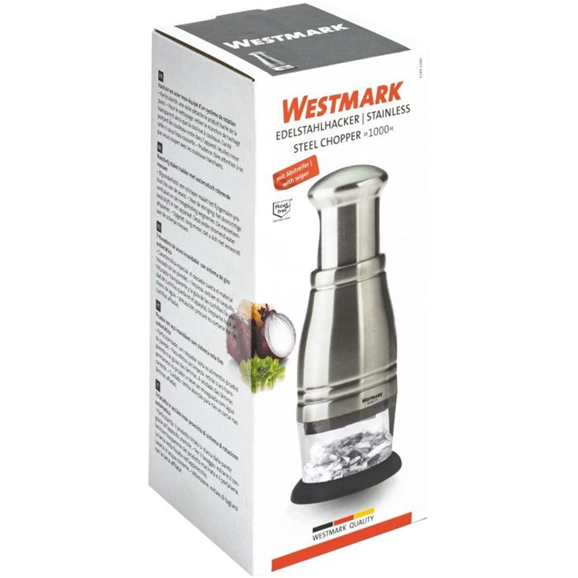 Edelstahlhacker 1000 von Westmark, 8x8x22cm, perfektes Küchenwerkzeug zum mühelosen Zerkleinern und Hacken von Zutaten, stilvolles Design.